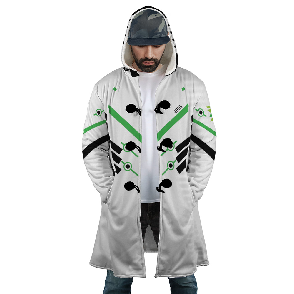 Nerf Genji Overwatch AOP Hooded Cloak Coat FRONT Mockup - Overwatch Shop