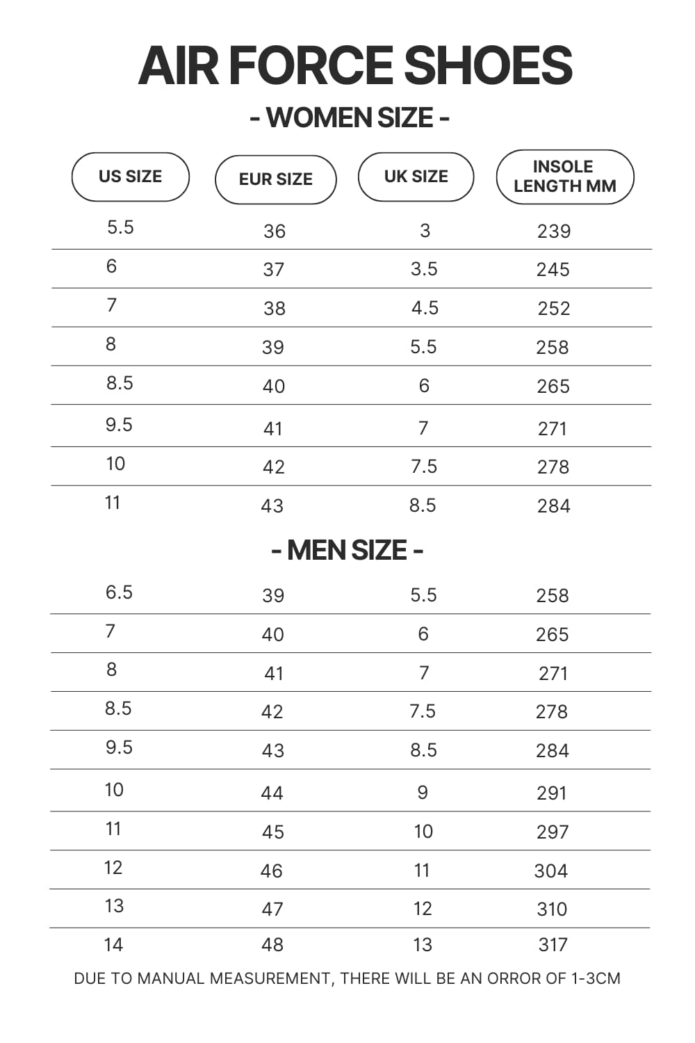 Air Force Shoes Size Chart - Overwatch Shop
