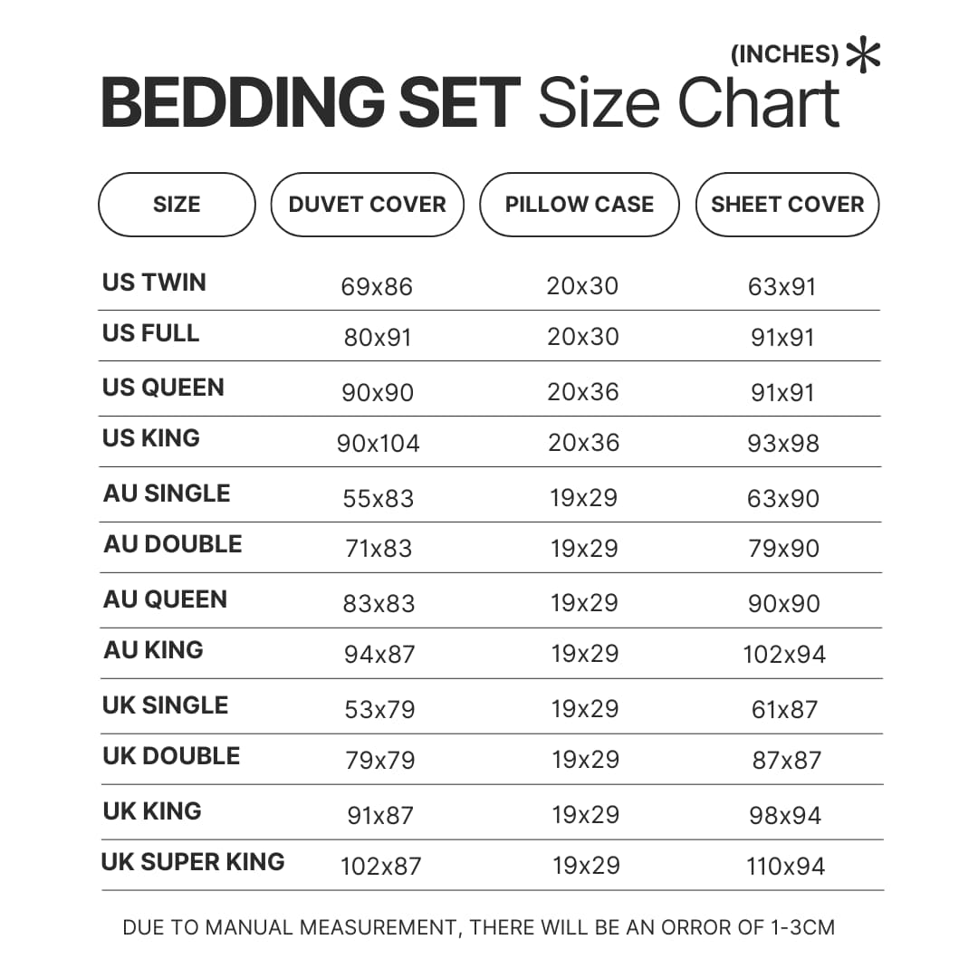 Beding Set Size Chart - Overwatch Shop