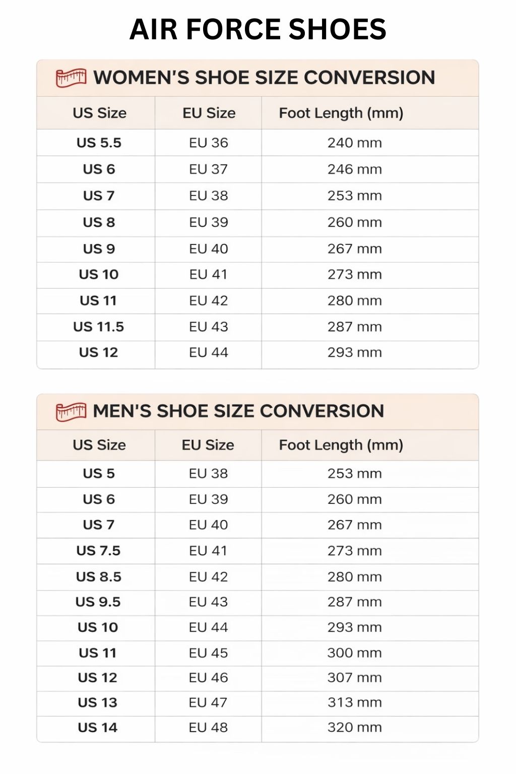 Air Force Shoes Size Chart - Overwatch Shop